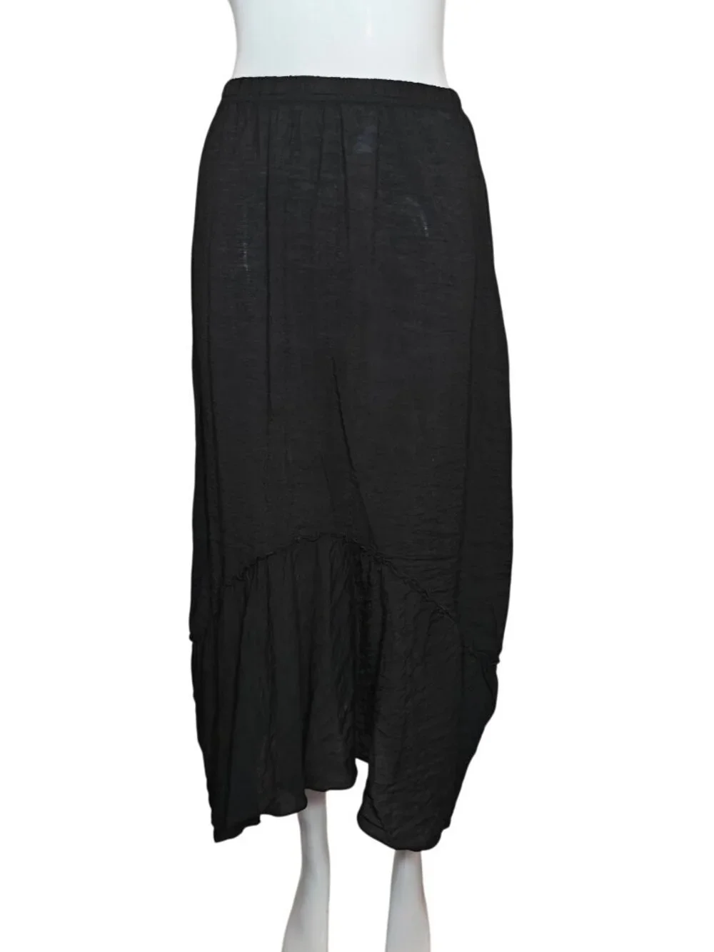 Cut Loose Black Midi Skirt Womens XS Elastic Waist Asymmetrical Hem